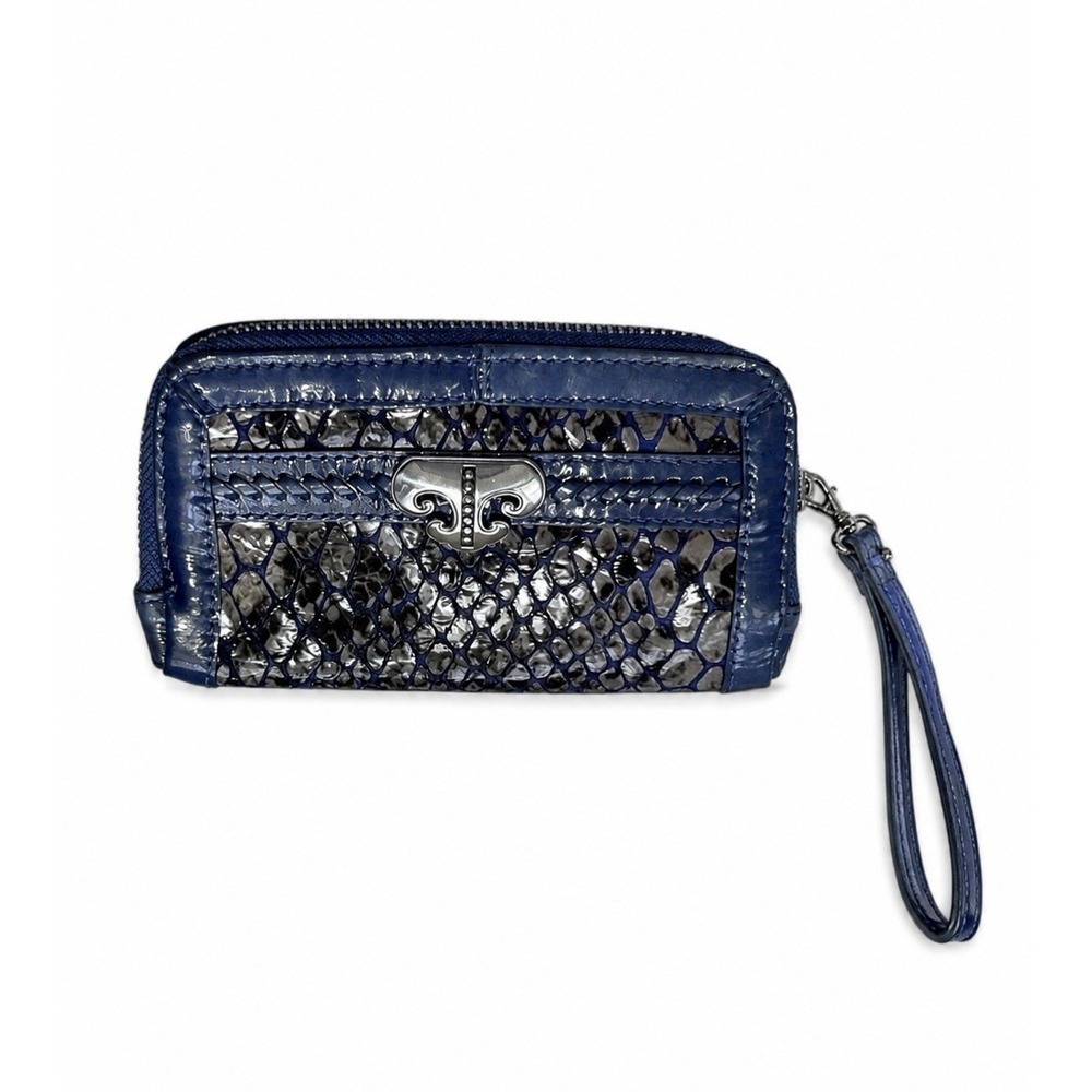 BRIGHTON Renault Aristocrat Wristlet Wallet Blue / Grey Embossed Snake Print